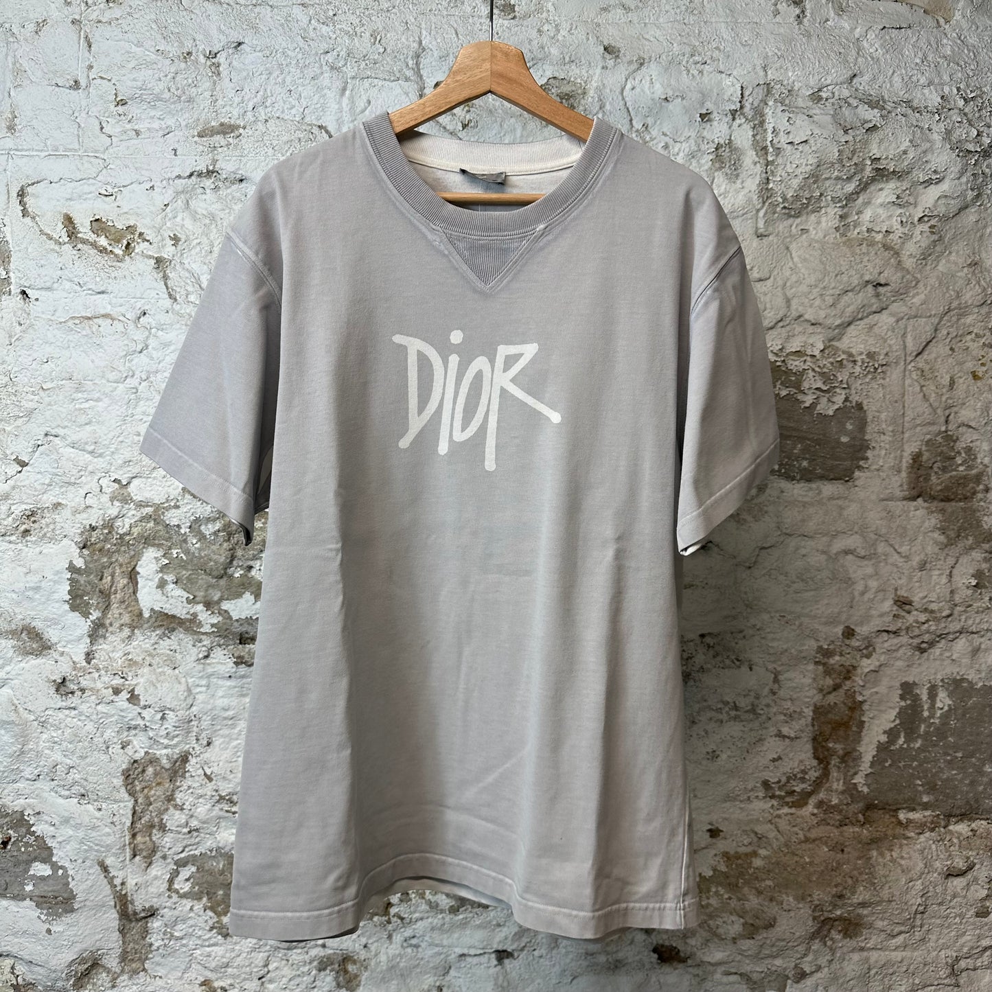 Dior Stussy Logo T-shirt Grey Sz XL