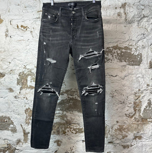 Amiri MX1 Black Suede Gray Denim Jeans Sz 32