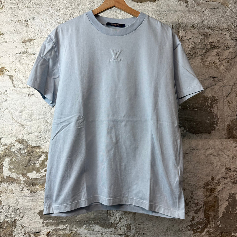 Louis Vuitton Embossed Logo Light Blue T-Shirt Sz S