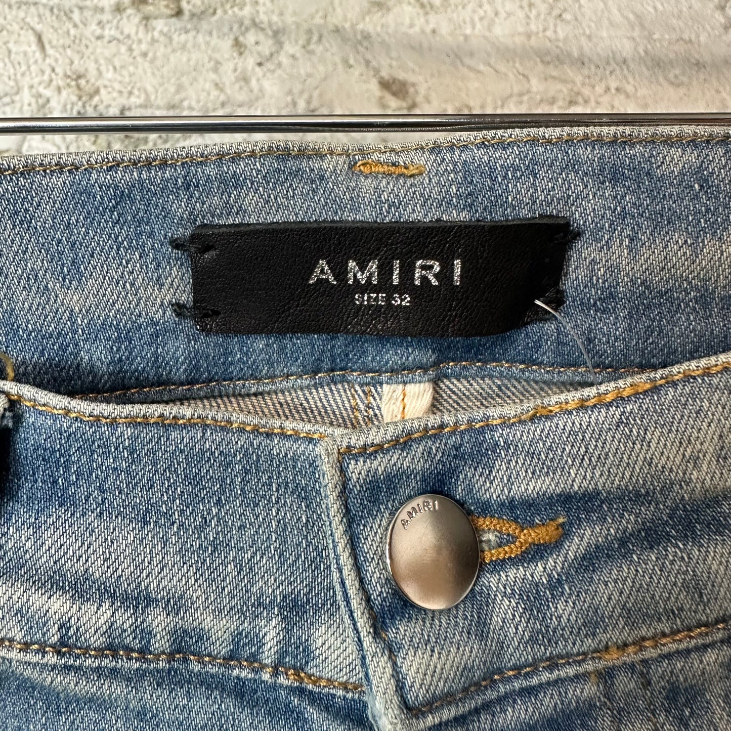 Amiri MX1 Camo Spell Blue Denim Jeans Sz 32