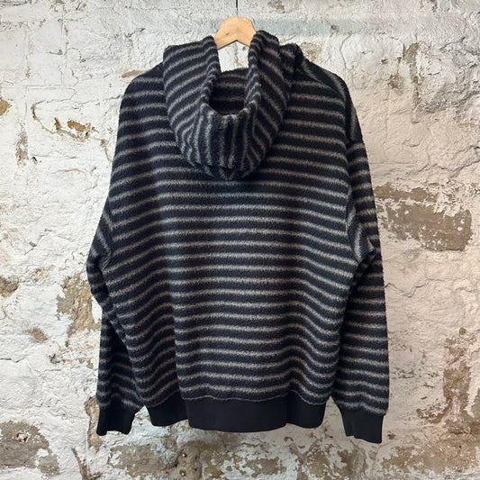 Supreme Black Gray Mohair Striped Zip Up Hoodie Sz L