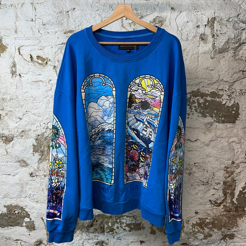 Who Decides War Stained Glass Crewneck Blue Sz XXL