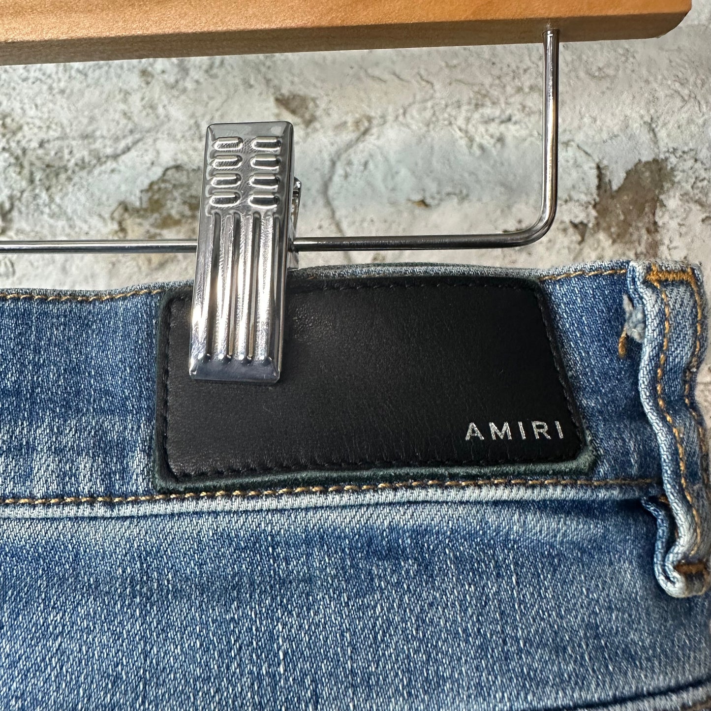 Amiri Distressed Side Spell Blue Denim Jeans Sz 31