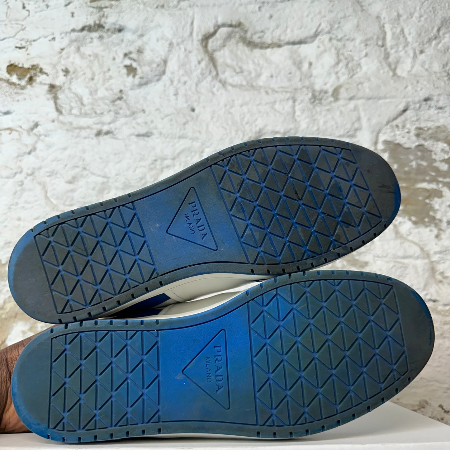Prada Downtown Leather Blue White Sneaker Sz 9