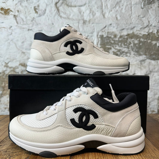 Chanel Black CC Cream White Sneaker Sz 7 (40)