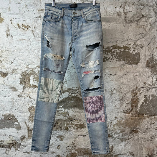 Amiri Multicolor Paisley Patches Blue Denim Jeans Sz 30