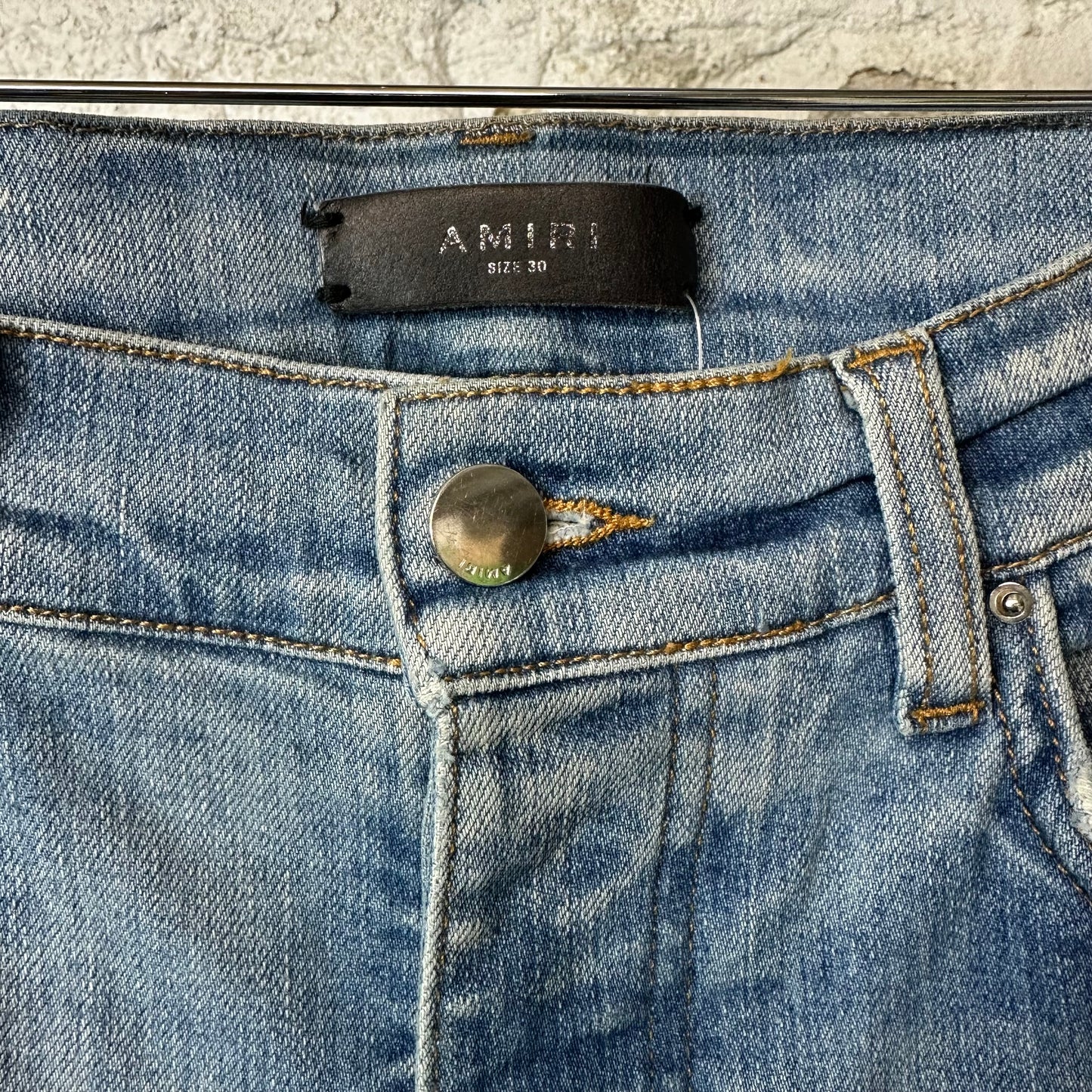 Amiri Distressed Side Spell Blue Denim Jeans Sz 30