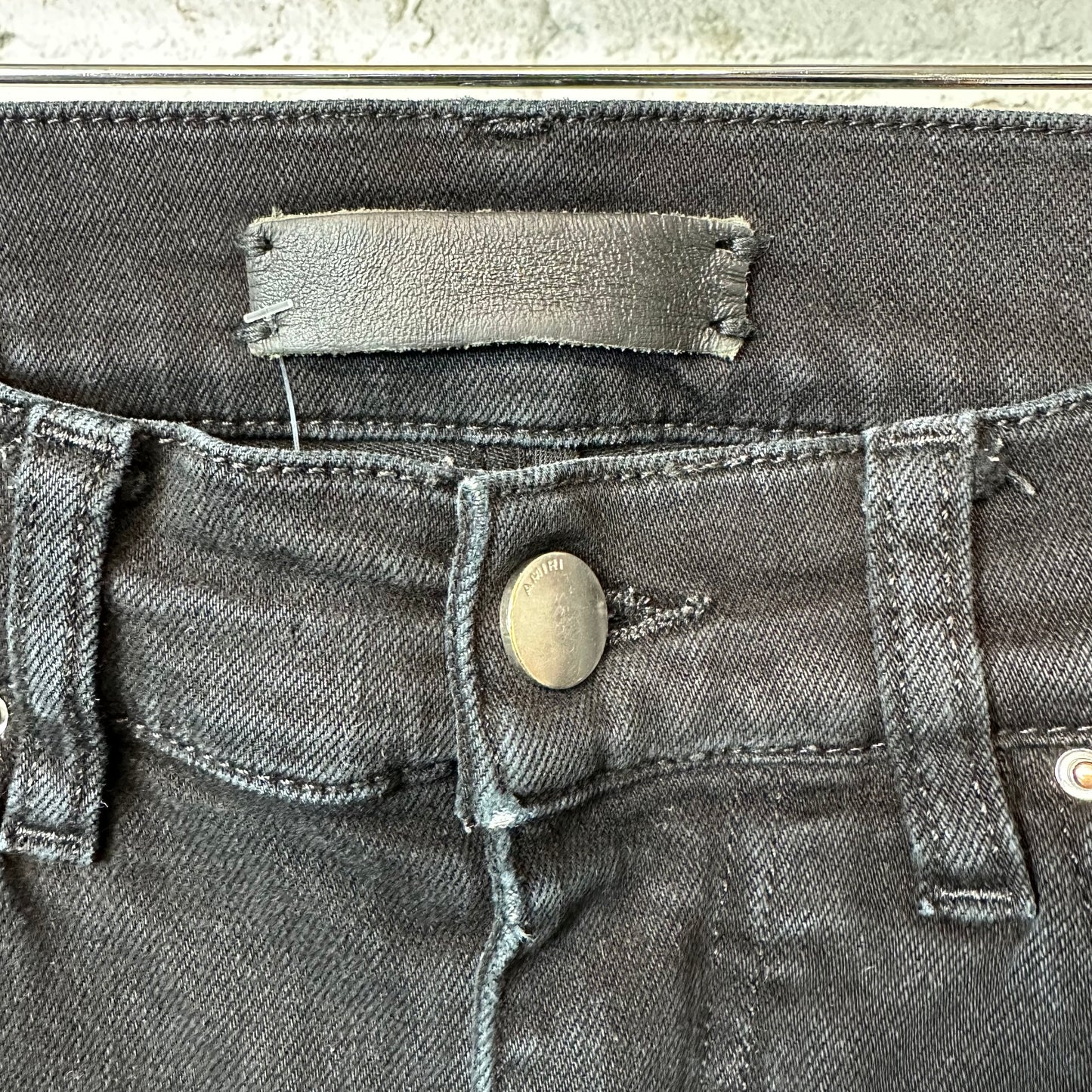 Amiri MX1 Black Leather Black Denim Jeans Sz 29