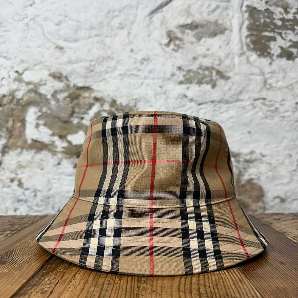 Burberry Tan Plaid Bucket Hat Sz L