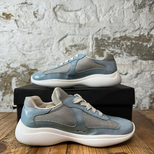 Prada Americas Cup Celeste Patent Grey White Sneaker Sz 5.5 (37.5)