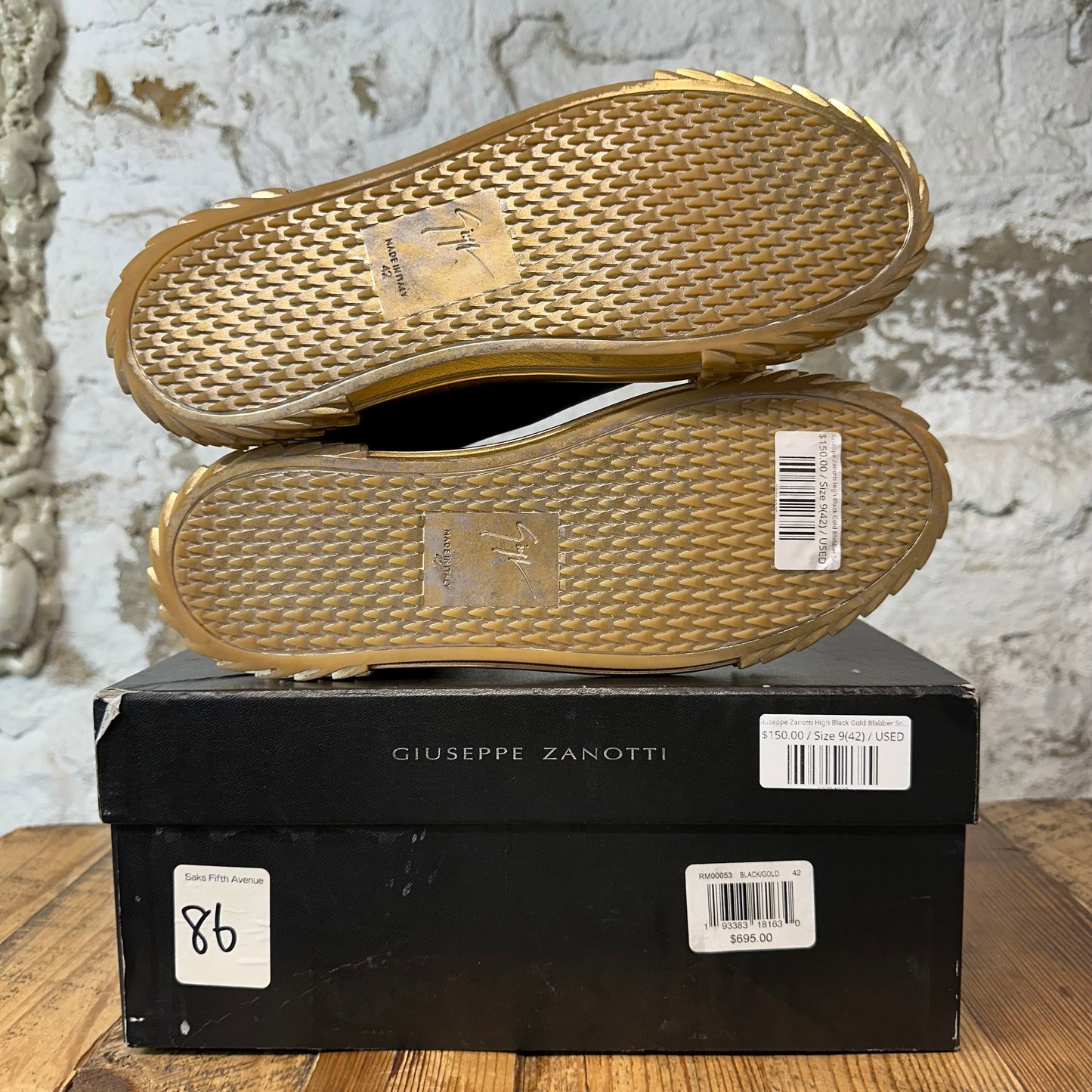 Giuseppe Zanotti High Black Gold Blabber Sneaker Sz 9 (42)