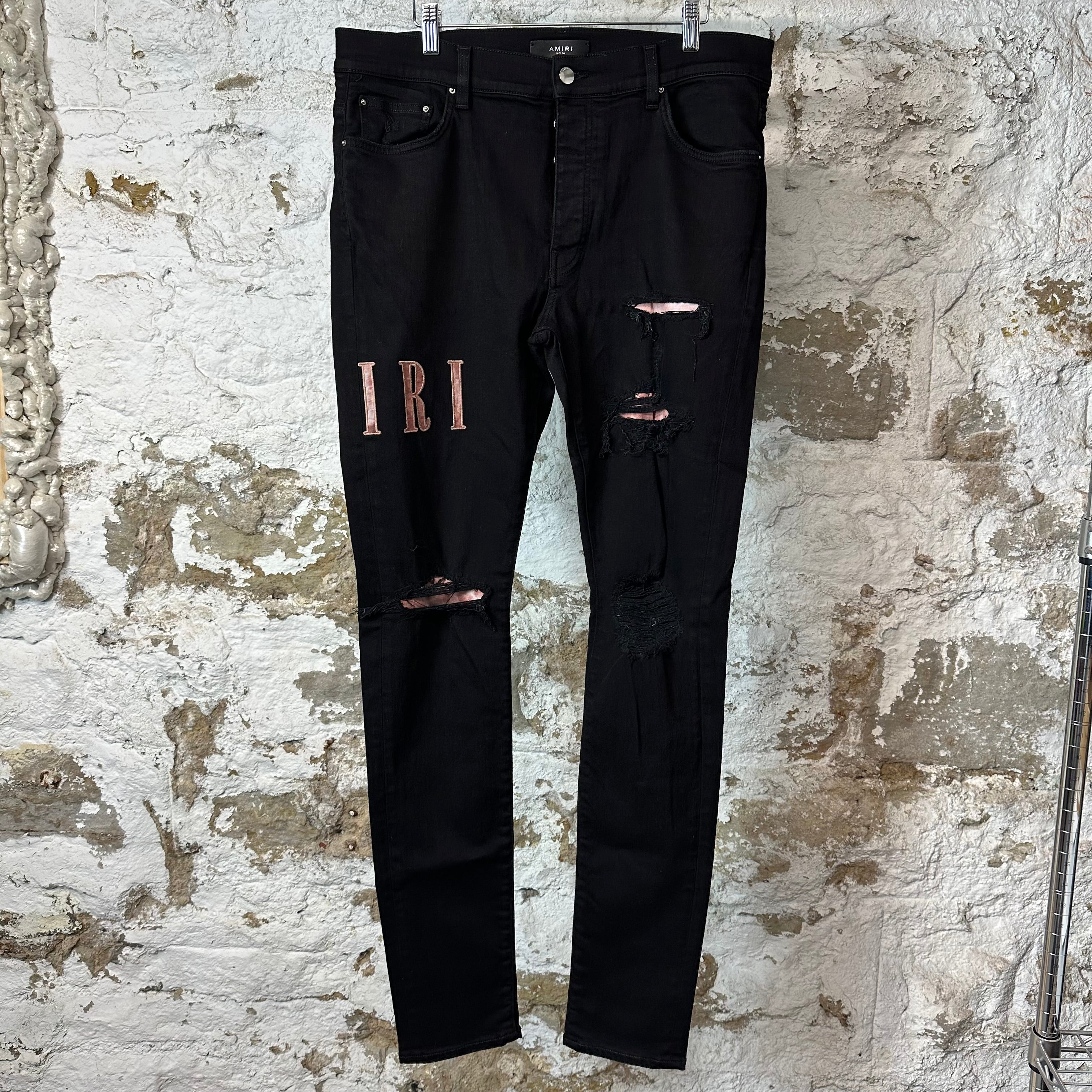 Amiri Red Tie Dye Core Logo Black Denim Jeans Sz 36
