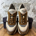 Prada Scamosci Colorblock Brown White Runner Sneaker Sz 9