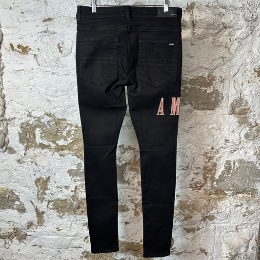 Amiri Red Tie-Dye Core Logo Black Denim Jean Sz 31
