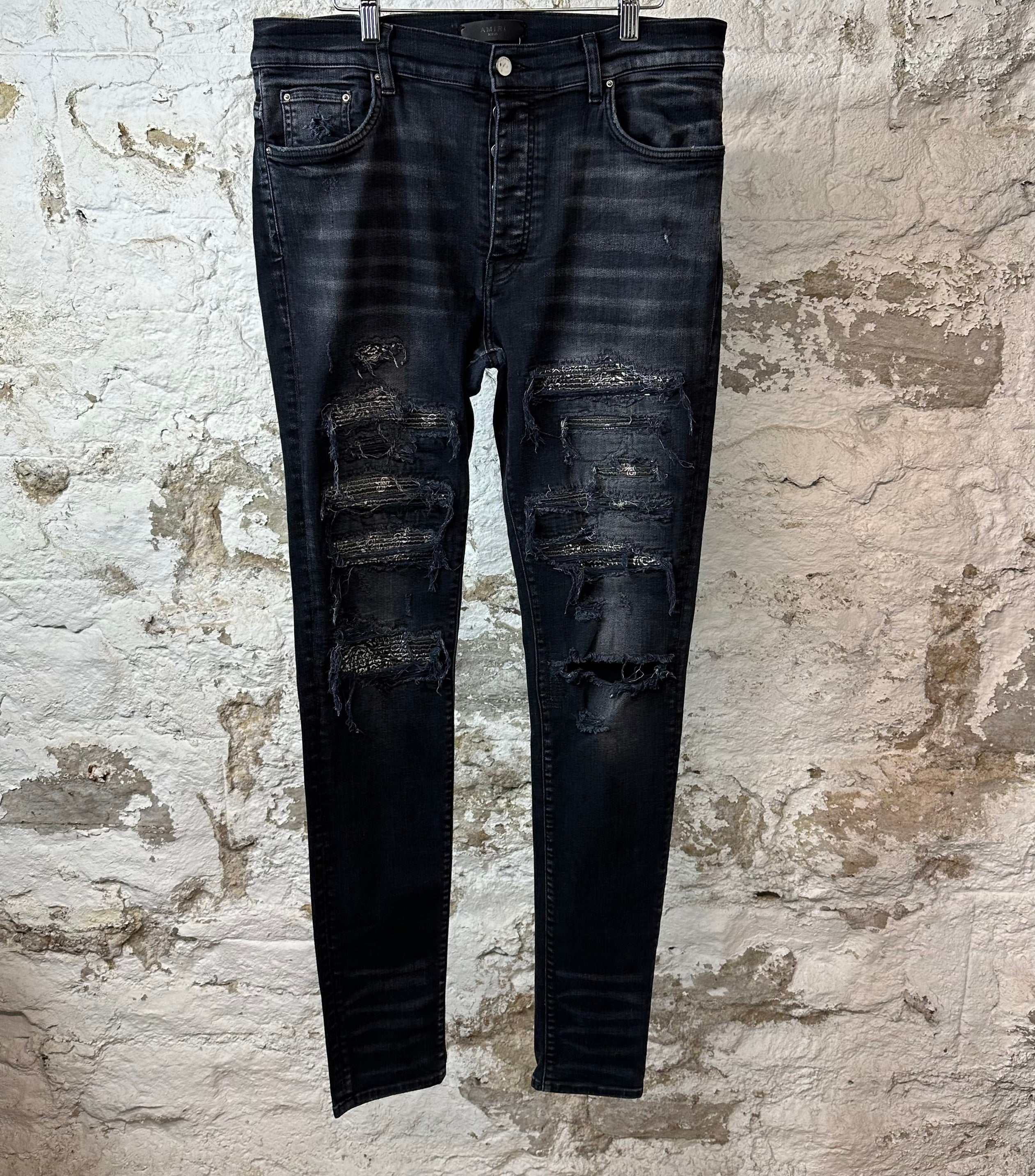 Amiri MX1 Gray Paisley Black Denim Jeans Sz 36