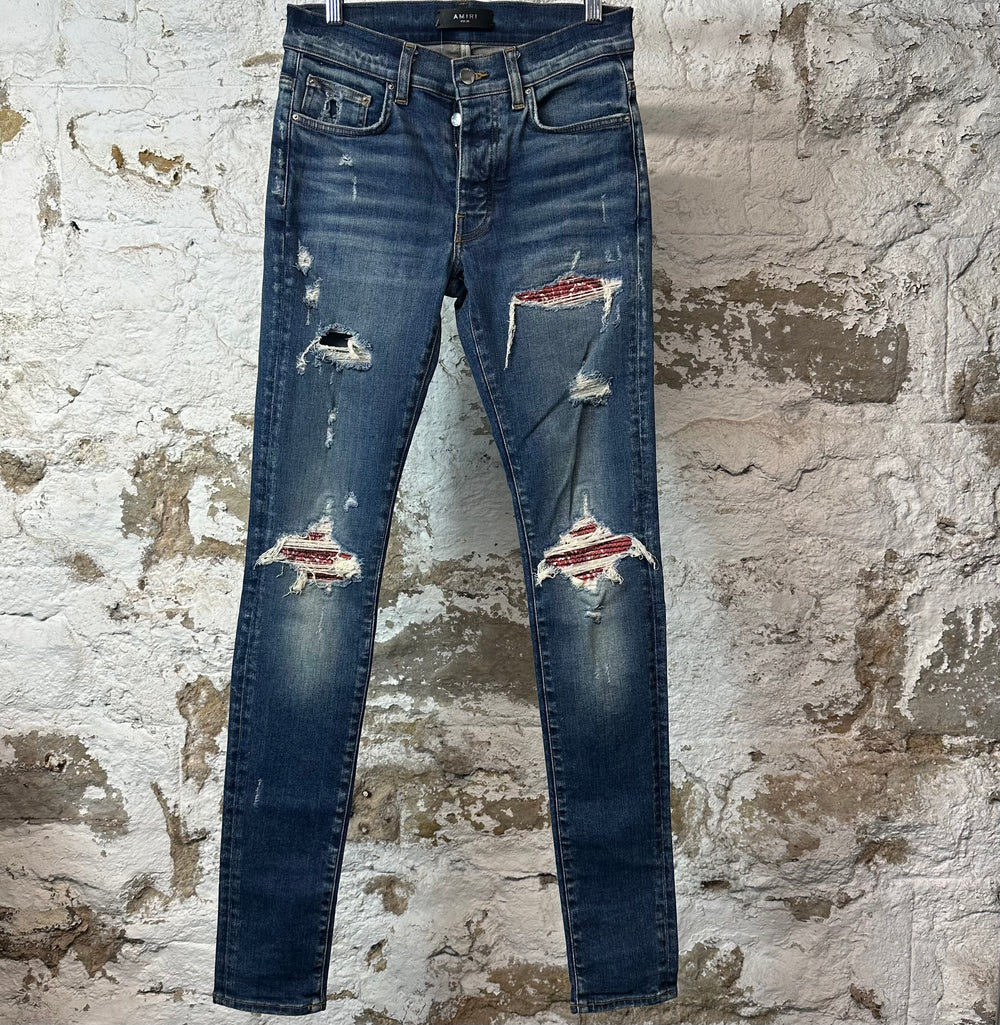 Amiri MX1 Red Paisley Dark Blue Denim Jeans Sz 29