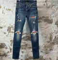 Amiri MX1 Red Paisley Dark Blue Denim Jeans Sz 29