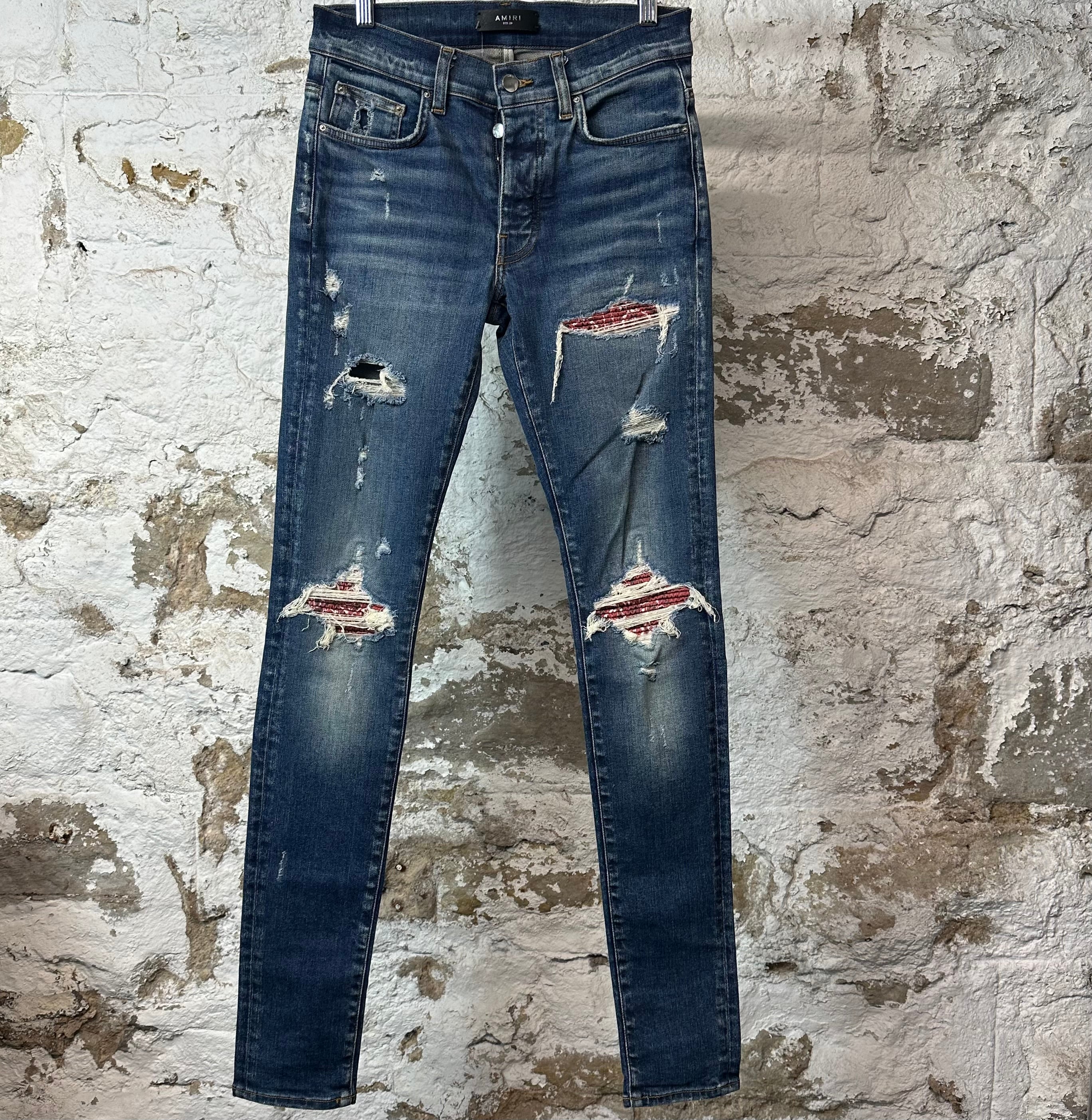 Amiri MX1 Red Paisley Dark Blue Denim Jeans Sz 29