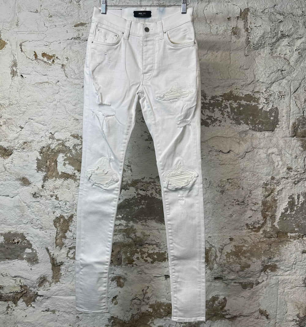 Amiri MX1 White Leather White Denim Jeans Sz 28