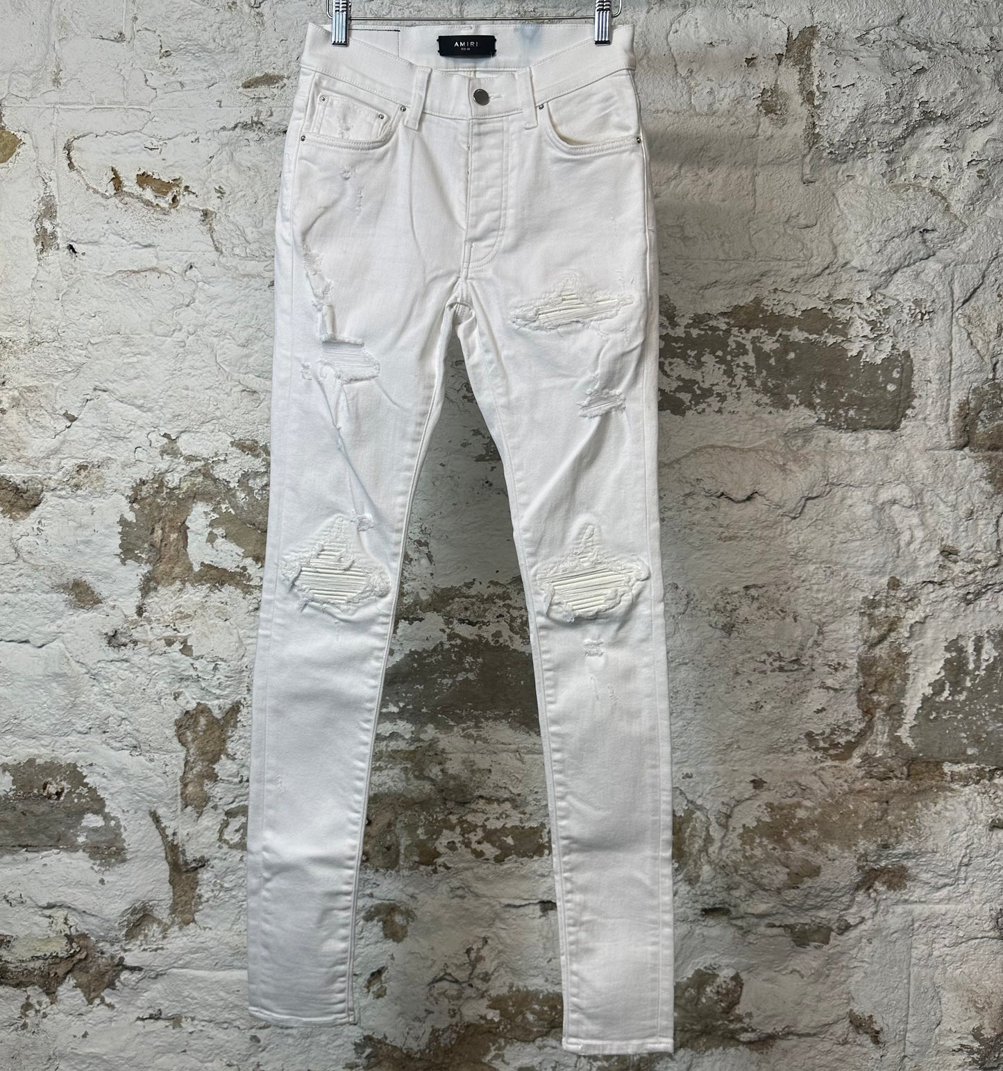 Amiri MX1 White Leather White Denim Jeans Sz 28