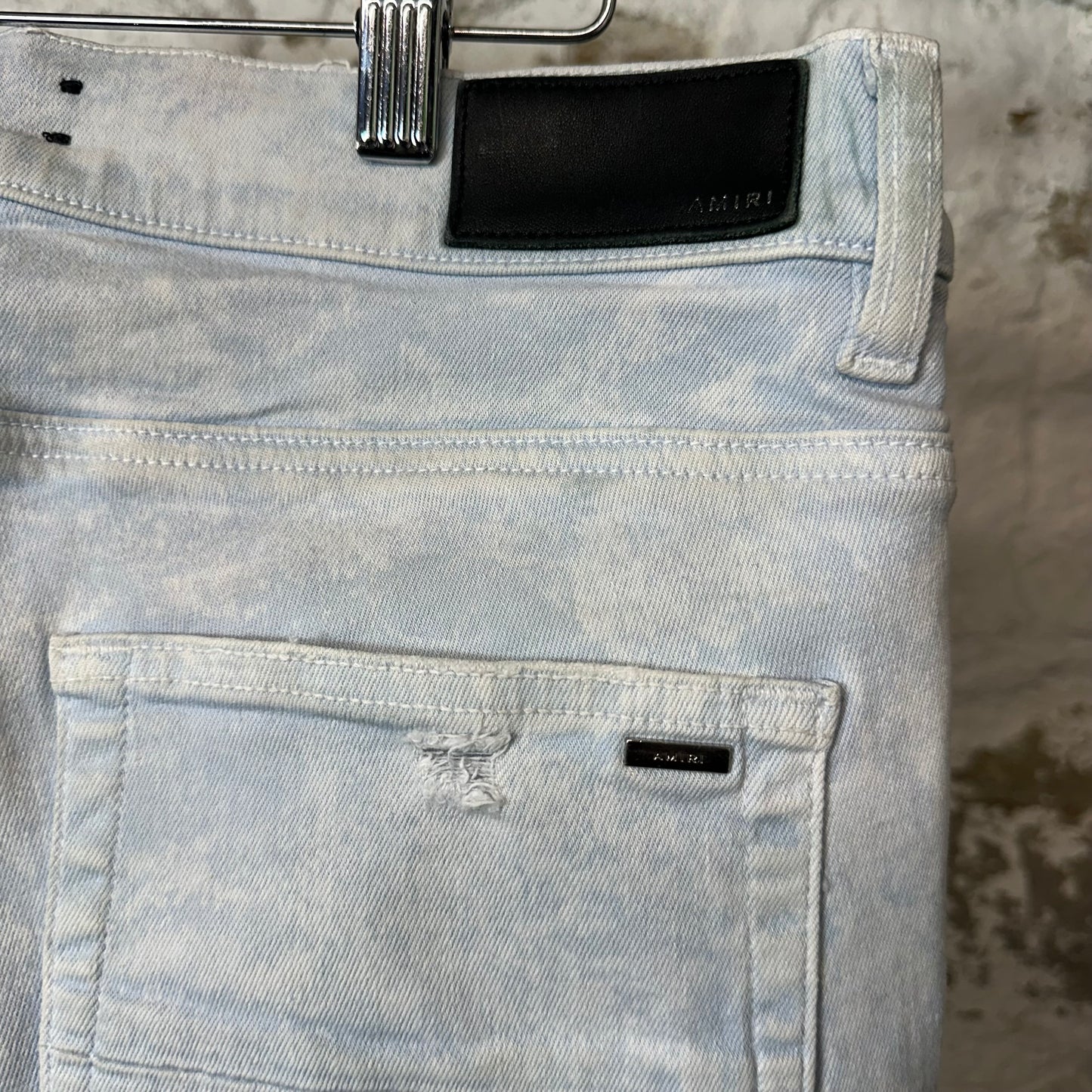 Amiri MX1 Blue Leather Mineral Blue Denim Jeans Sz 32