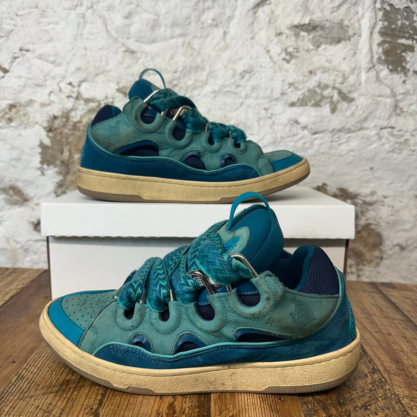 Lanvin Curb Teal Lace Blue Sneaker Sz 9 (42) No Box