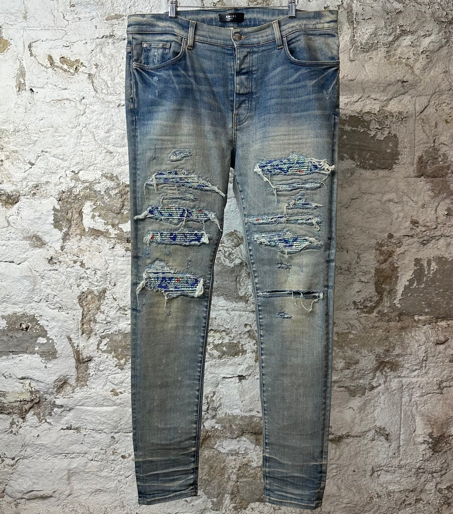 Amiri MX1 Indigo Paisley Blue Denim Jeans Sz 38