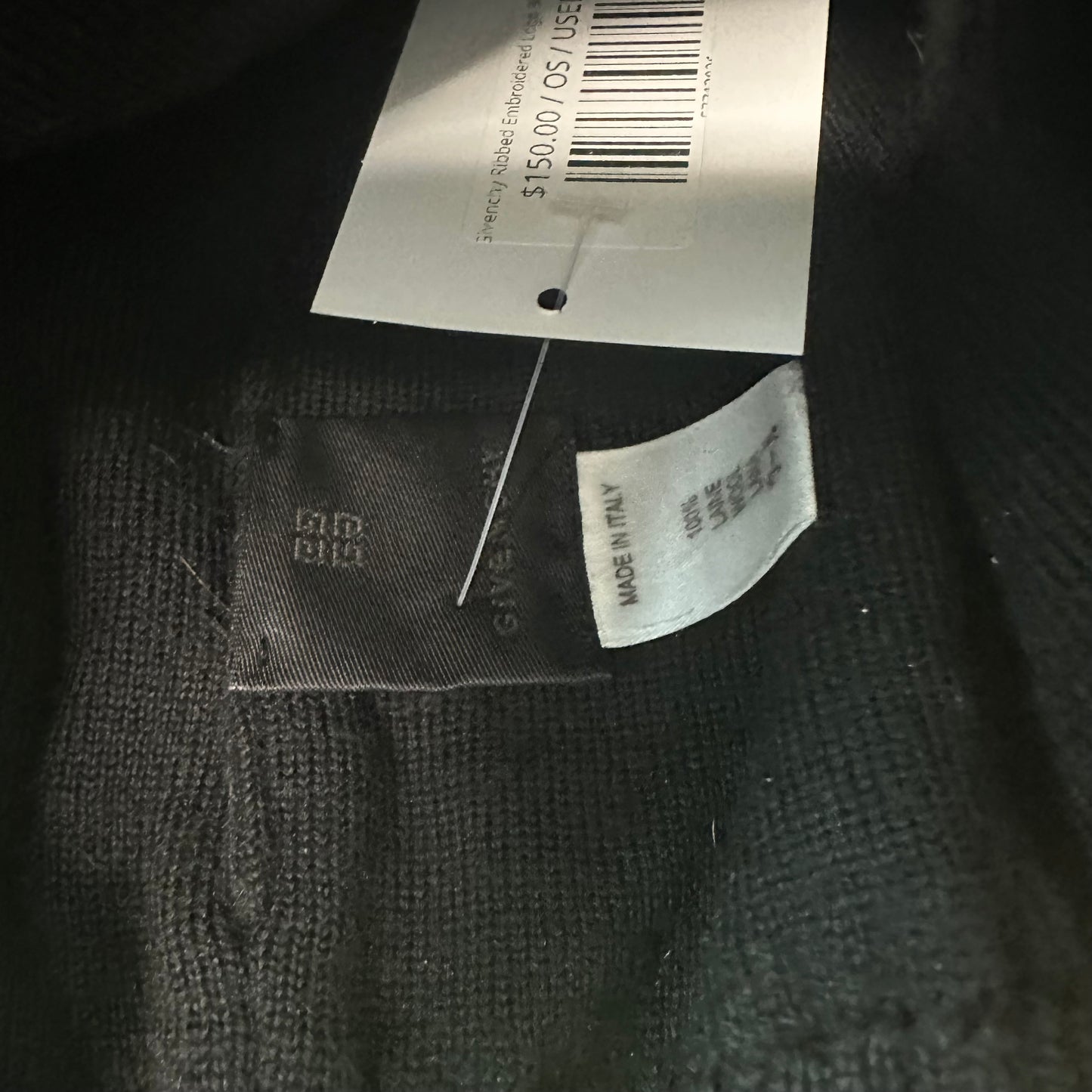 Givenchy Ribbed Embroidered Logo Black Beanie