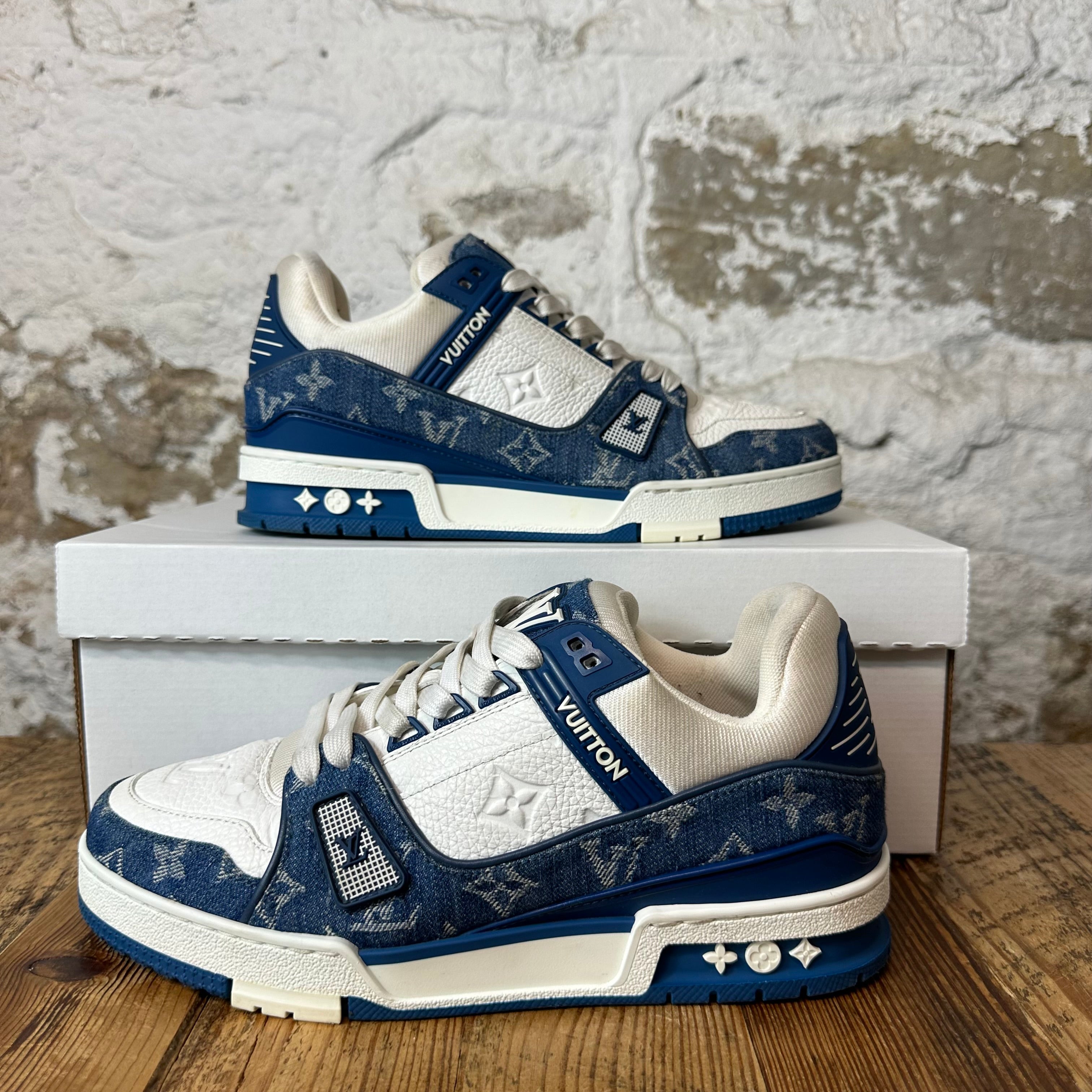 Louis Vuitton Blue Monogram White Trainer Sneaker Sz 7.5 (6LV)