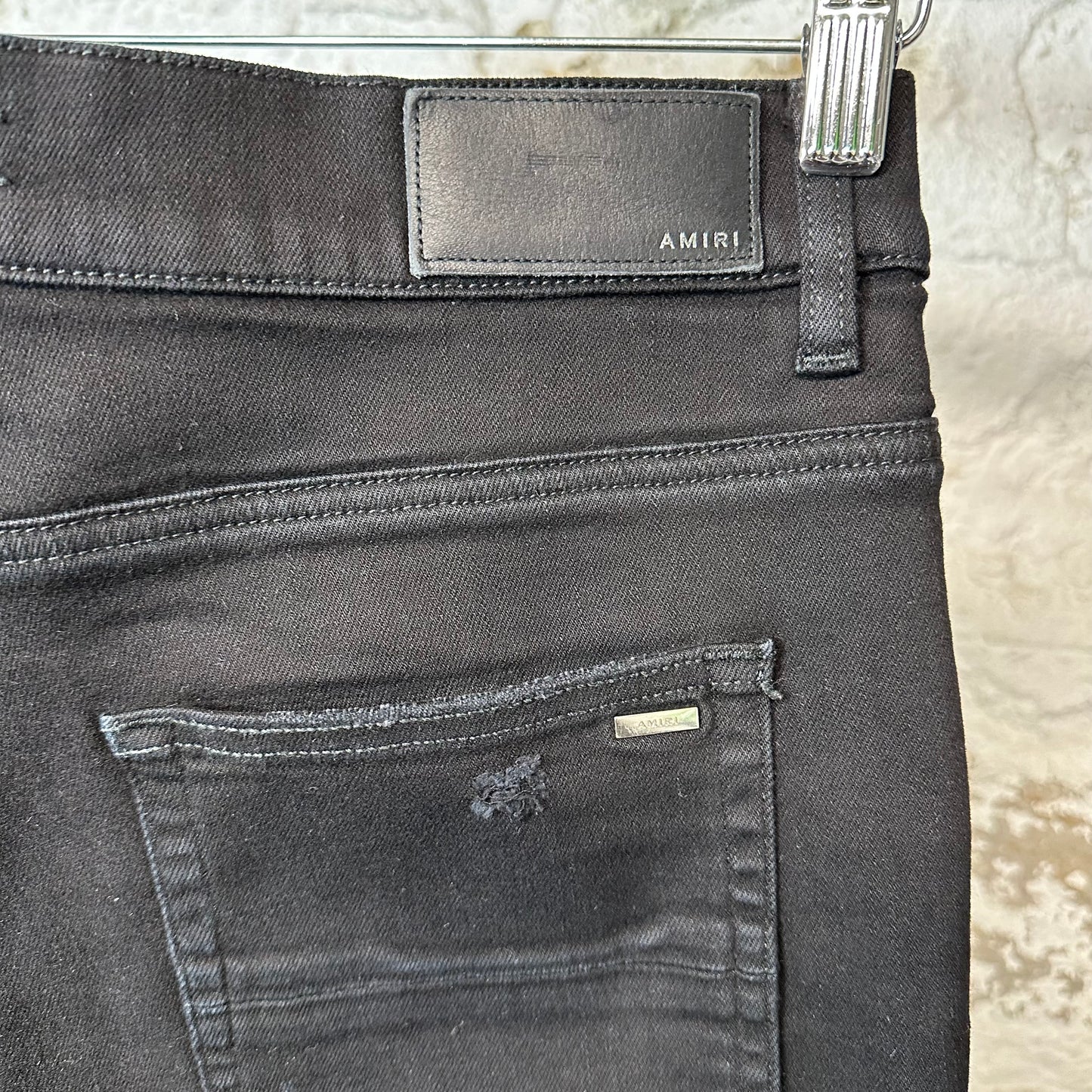 Amiri MX1 Black Leather Black Denim Jeans Sz 33