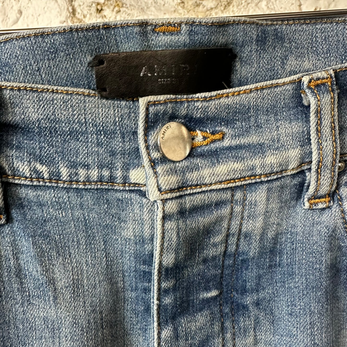 Amiri Distressed Logo Blue Denim Jeans Sz 31