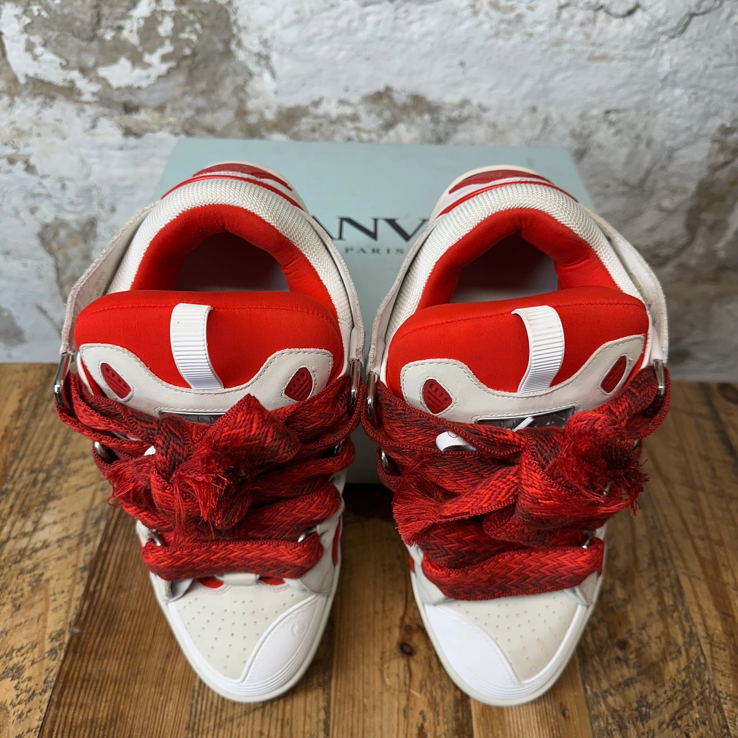 Lanvin Curb Red Lace Grey Sneaker Sz 13 (46)