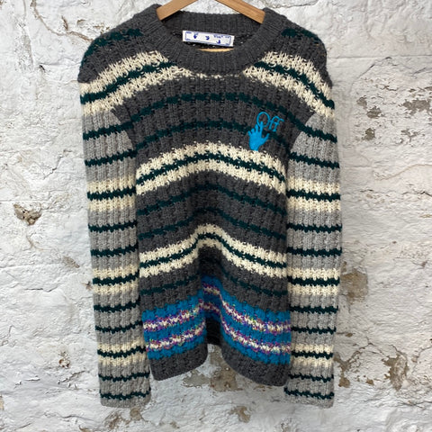 Off White Embroidered Knit Sweater Sz M