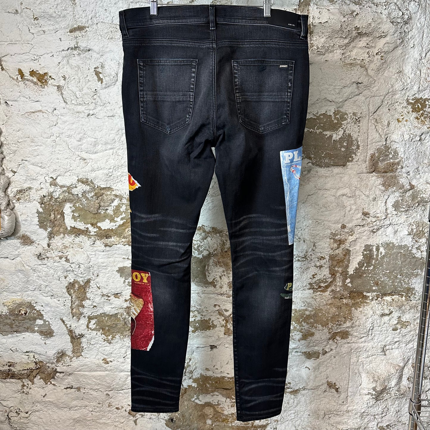 Amiri Playboy Logos Black Denim Jeans Sz 36