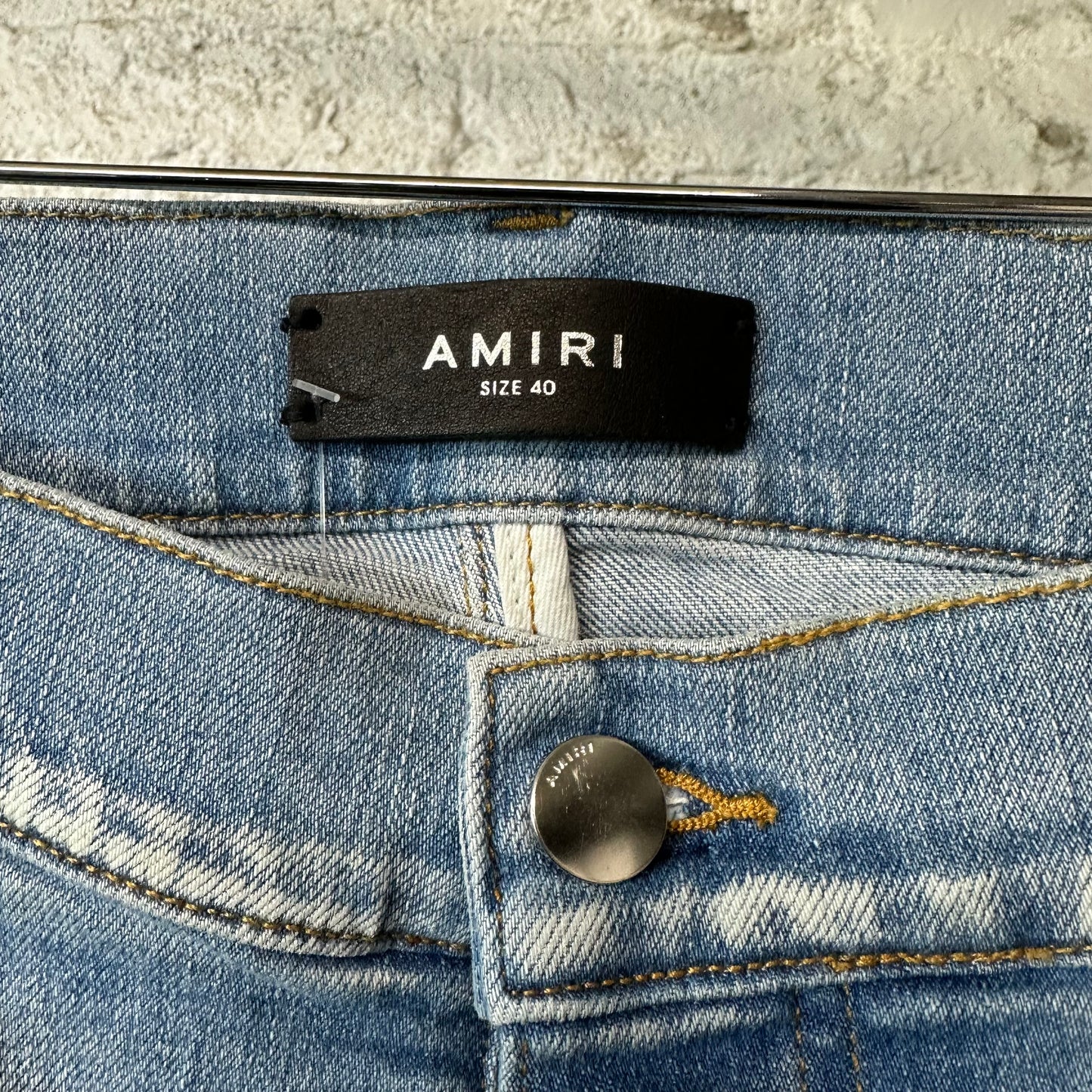 Amiri MX1 Camo Patch Light Blue Denim Jeans Sz 40