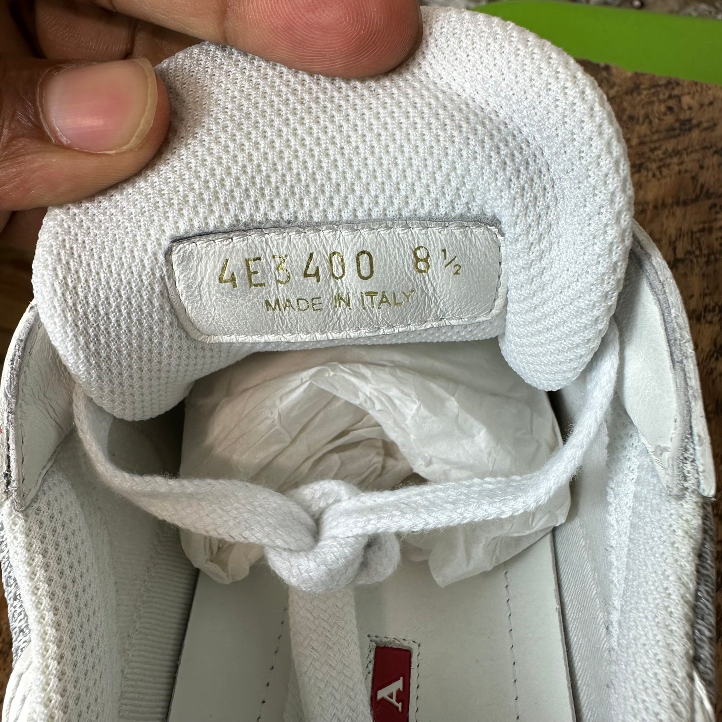 Prada Americas Cup White Patent Grey White Sneaker Sz 8.5