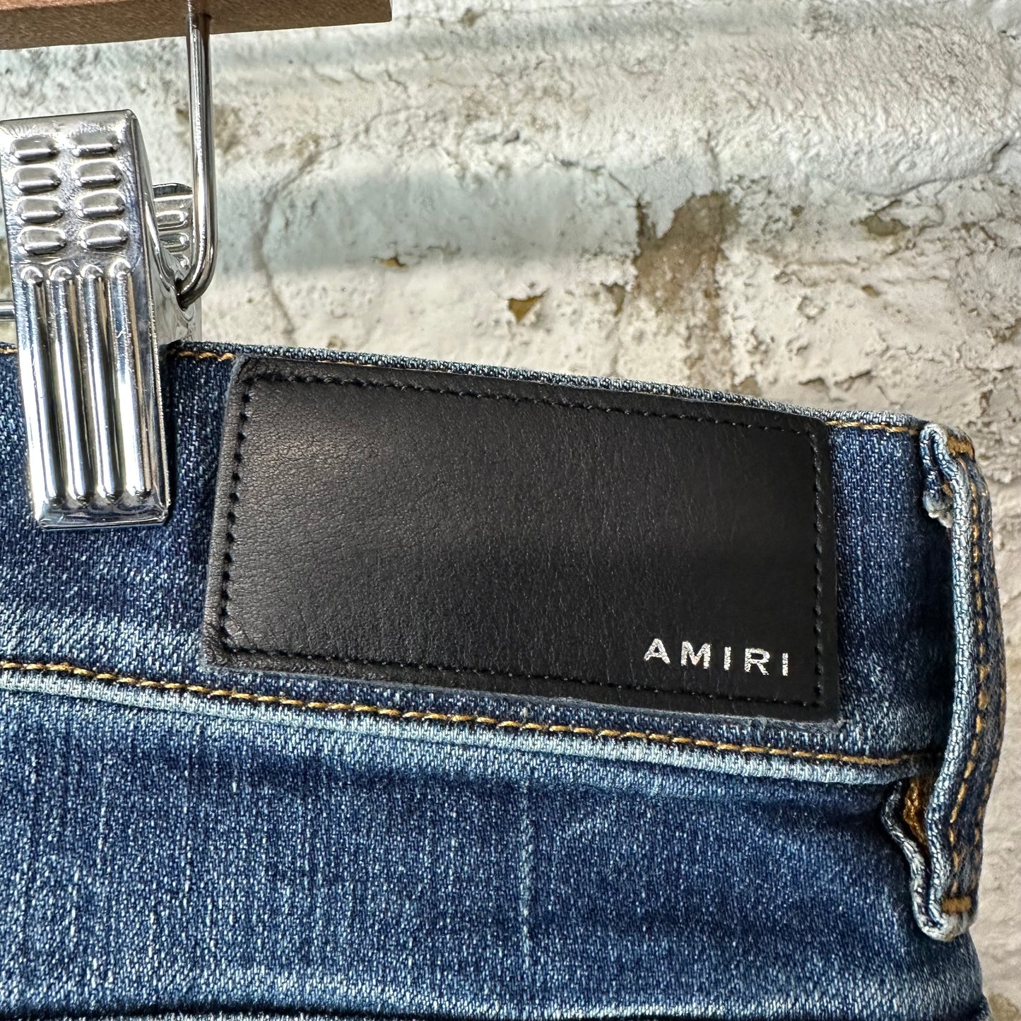 Amiri MX1 Orange Suede Dark Blue Denim Jeans Sz 40