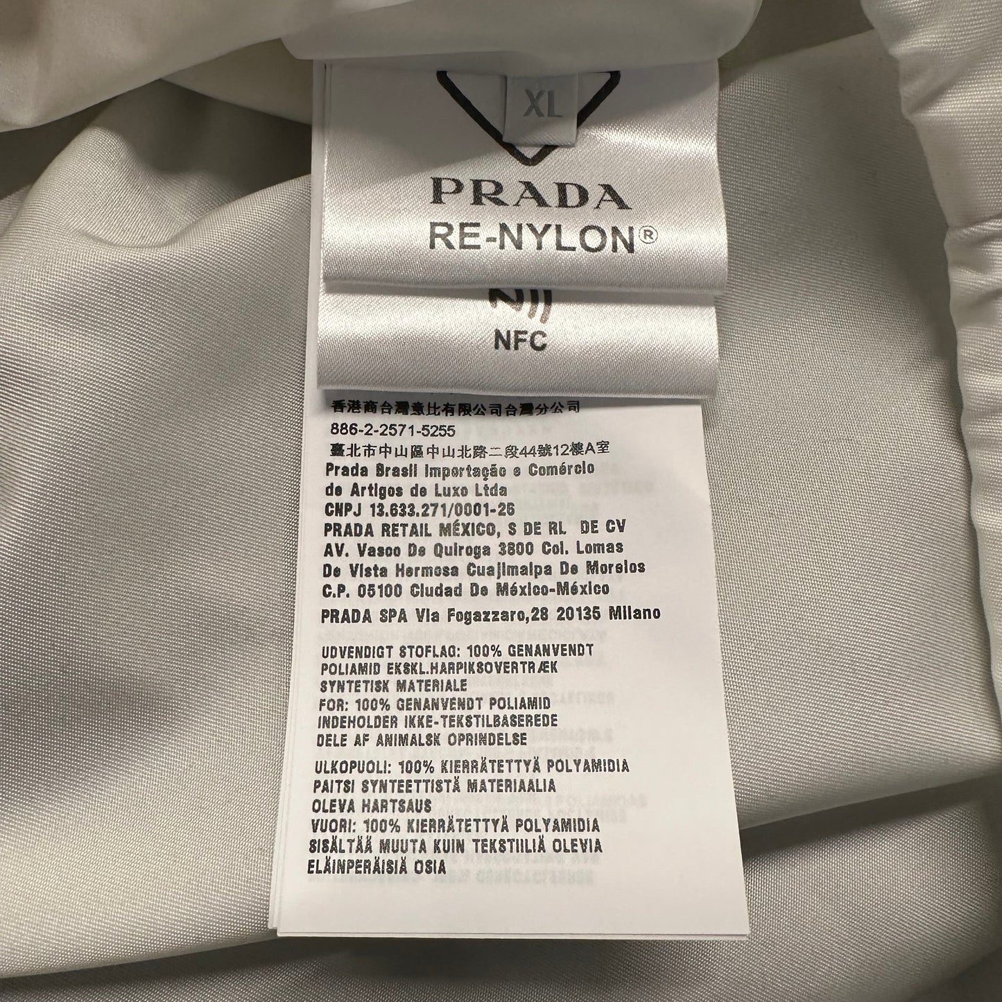 Prada Re-nylon Logo Plack Nylon Jacket White Sz XL DS