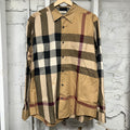 Burberry Tan Plaid Button Up Sz L