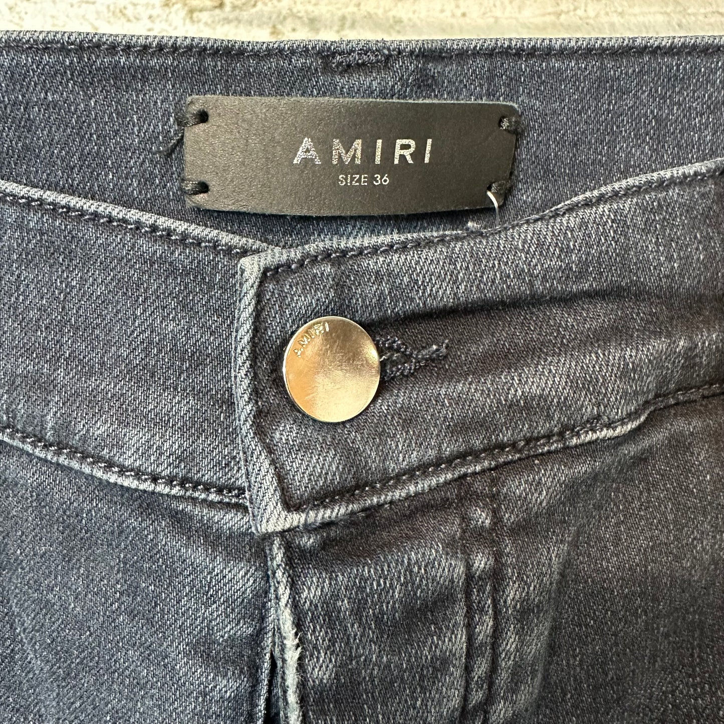 Amiri MX1 Red Suede Faded Black Denim Jeans Sz 36