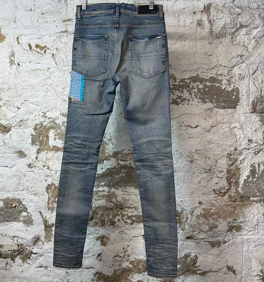 Amiri MX1 Quilted Patches Blue Denim Jeans Sz 29