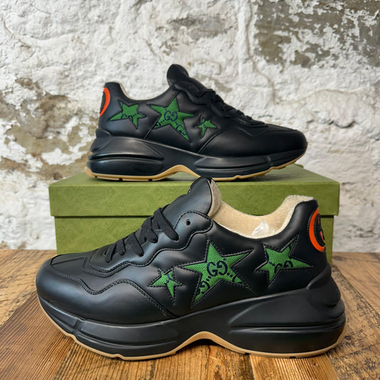 Gucci Rython Green Star Monogram Black Sneaker Sz 10.5
