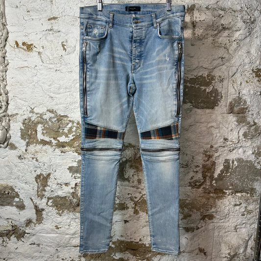 Amiri MX2 Multicolor Flannel Blue Denim Jeans Sz 34