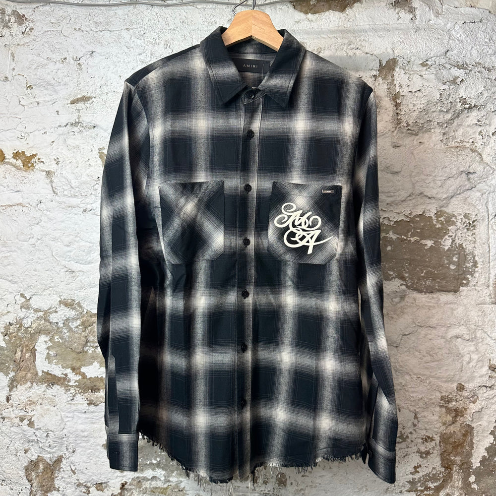 Amiri Swirl Logo Black Grey Plaid Flannel Sz S