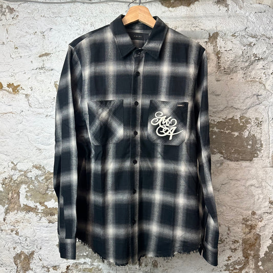 Amiri Swirl Logo Black Grey Plaid Flannel Sz S