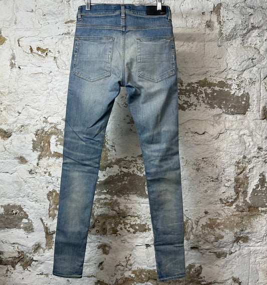 Amiri White AM Stripe Blue Denim Jeans Sz 28