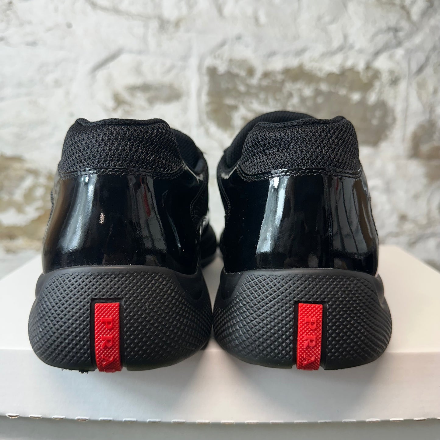 Prada Americas Cup Triple Black Patent Sneaker Sz 11