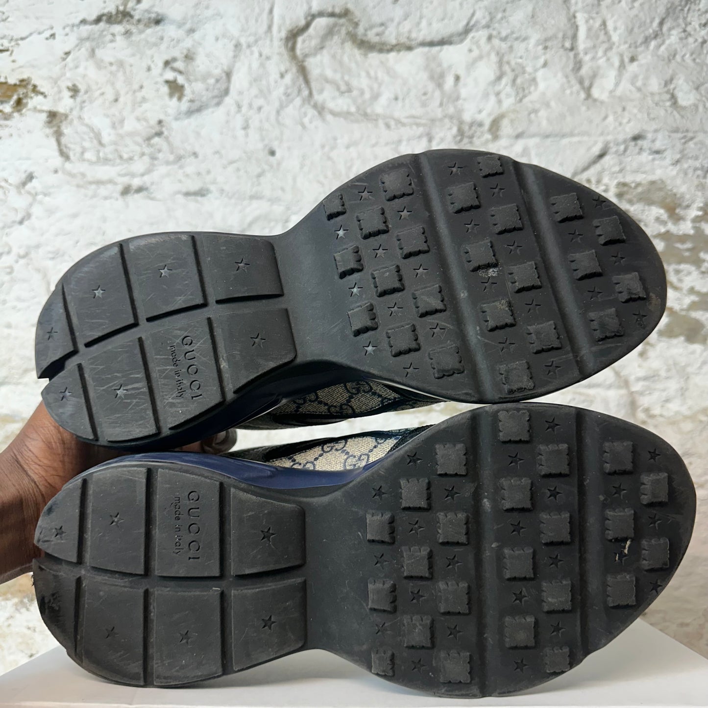 Gucci Rython Blue Monogram Navy Sneaker Sz 9.5