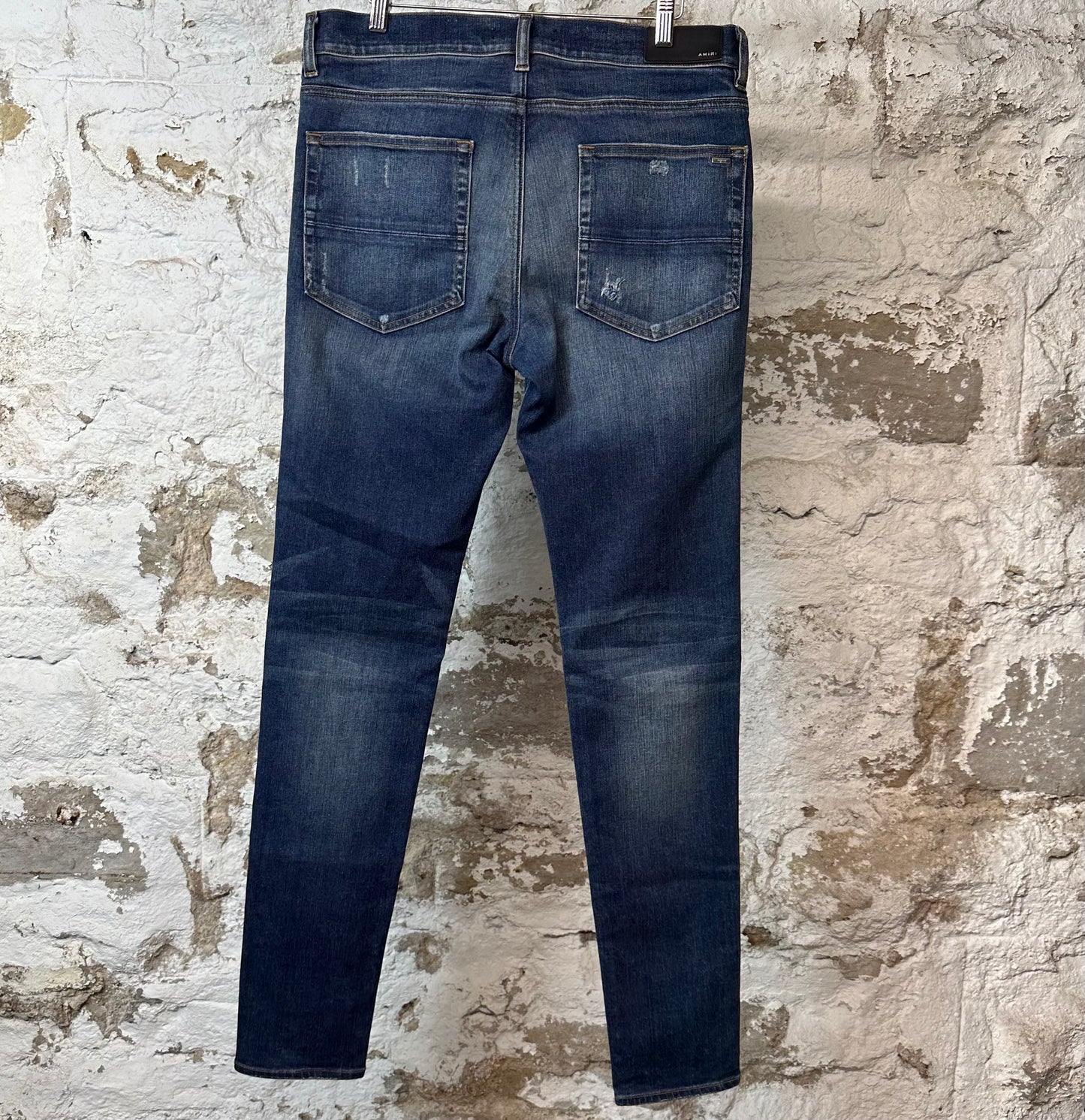 Amiri MX1 Orange Suede Dark Blue Denim Jeans Sz 34