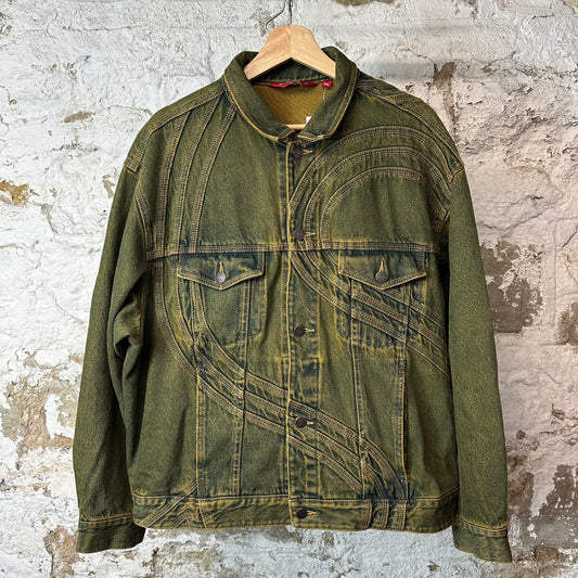 Supreme S Logo Denim Trucker Jacket Dirty Green Sz L